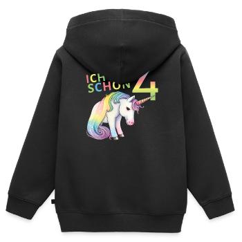 Einhorn Kinder Ich bin schon 4 Jahre alt Geschenk - Kinder Premium Organic Zip Hoodie - Schwarz - Hinten - AI Model Kid Male (0cm)