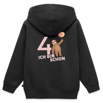Kinder Geburtstag Ich bin schon 4 Faultier - Kinder Premium Organic Zip Hoodie - Schwarz - Hinten - AI Model Kid Male (0cm)