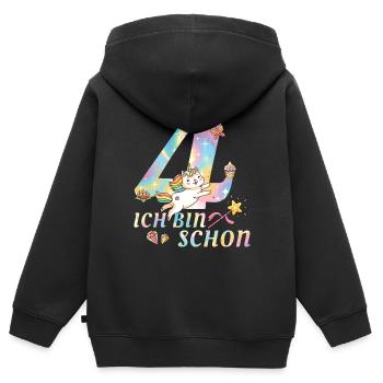 Einhorn Katze Geburtstag Ich bin schon 4 Geschenk - Kinder Premium Organic Zip Hoodie - Schwarz - Hinten - AI Model Kid Male (0cm)
