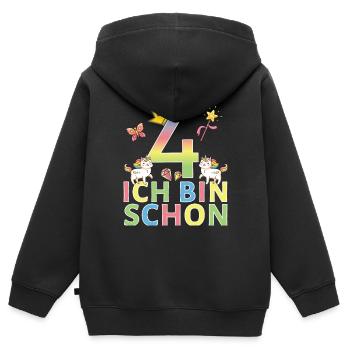 Einhorn Kind 4. Geburtstag Ich bin schon 4 Katze - Kinder Premium Organic Zip Hoodie - Schwarz - Hinten - AI Model Kid Male (0cm)