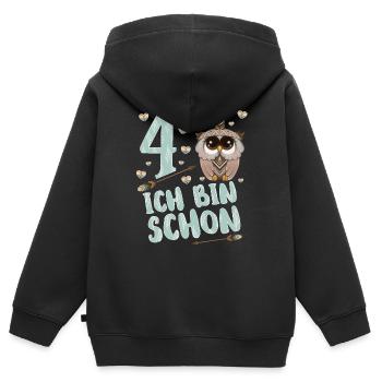 Kinder Eule Ich bin schon 4 Jahre alt Geburtstag - Kinder Premium Organic Zip Hoodie - Schwarz - Hinten - AI Model Kid Male (0cm)