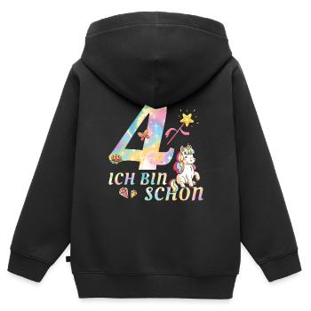 Einhorn Geburtstag Mädchen Ich bin schon 4 - Kinder Premium Organic Zip Hoodie - Schwarz - Hinten - AI Model Kid Male (0cm)
