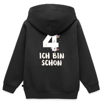 Kinder Ich bin schon 4 Jahre alt Einhorn Zahl - Kinder Premium Organic Zip Hoodie - Schwarz - Hinten - AI Model Kid Male (0cm)