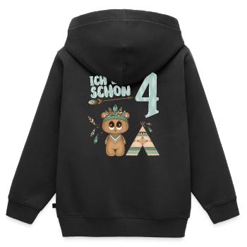 Kinder Geburtstag Ich bin schon 4 Jahre alt Bär - Kinder Premium Organic Zip Hoodie - Schwarz - Hinten - AI Model Kid Male (0cm)