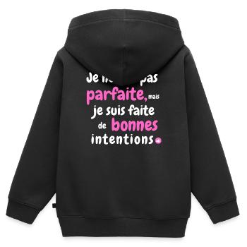 Je ne suis pas parfaite mais je suis - Sweat Premium à capuche zippé enfant bio - noir - Dos - AI Model Kid Male (0cm)