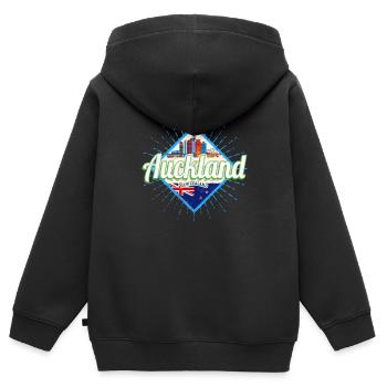 Auckland Neuseeland Retro Skyline Vintage Urlaub - Kinder Premium Organic Zip Hoodie - Schwarz - Hinten - AI Model Kid Male (0cm)