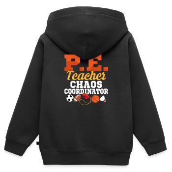 P.E. Teacher Chaos Coordinator Physical Education - Kids Premium Organic Zip-up Hoodie - black - Back - AI Model Kid Male (0cm)