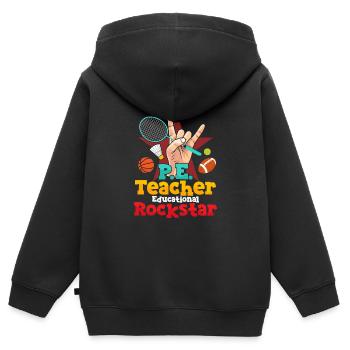 P.E.Teacher Educational Physical Education School - Kids Premium Organic Zip-up Hoodie - black - Back - AI Model Kid Male (0cm)