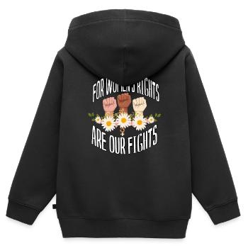 Für die Frauenrechte kämpfen wir - Kinder Premium Organic Zip Hoodie - Schwarz - Hinten - AI Model Kid Male (0cm)