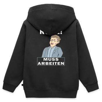 RUHE MUSS ARBEITEN - Kinder Premium Organic Zip Hoodie - Schwarz - Hinten - AI Model Kid Male (0cm)