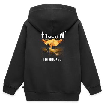 Pêcheur pêcheur pêcheur - Sweat Premium à capuche zippé enfant bio - noir - Dos - AI Model Kid Male (0cm)