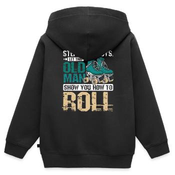 Laissez ce vieil homme vous montrer comment faire du roller - Sweat Premium à capuche zippé enfant bio - noir - Dos - AI Model Kid Male (0cm)