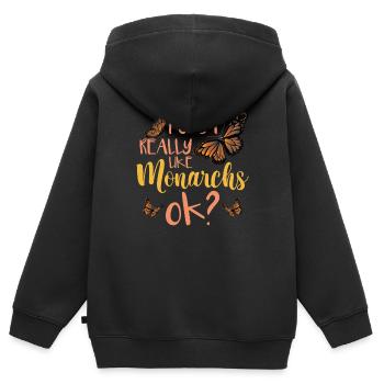 J’aime vraiment les monarques - Sweat Premium à capuche zippé enfant bio - noir - Dos - AI Model Kid Male (0cm)