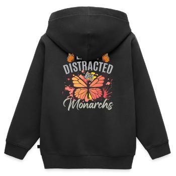Leicht von Monarchen abgelenkt - Kinder Premium Organic Zip Hoodie - Schwarz - Hinten - AI Model Kid Male (0cm)