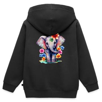 Bébé éléphant - Sweat Premium à capuche zippé enfant bio - noir - Dos - AI Model Kid Male (0cm)