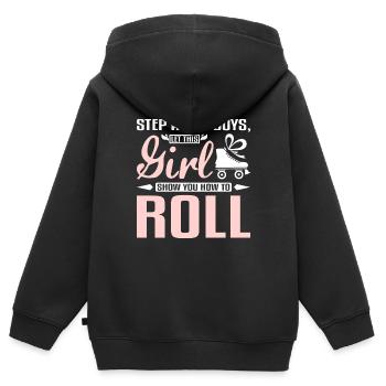 Laissez cette fille vous montrer comment faire du roller - Sweat Premium à capuche zippé enfant bio - noir - Dos - AI Model Kid Male (0cm)