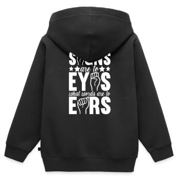 Sourds sourds muets sourds - Sweat Premium à capuche zippé enfant bio - noir - Dos - AI Model Kid Male (0cm)