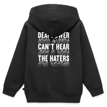 Sourds sourds muets sourds - Sweat Premium à capuche zippé enfant bio - noir - Dos - AI Model Kid Male (0cm)