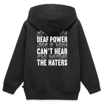 Sourds, sourds et sourds muets - Sweat Premium à capuche zippé enfant bio - noir - Dos - AI Model Kid Male (0cm)