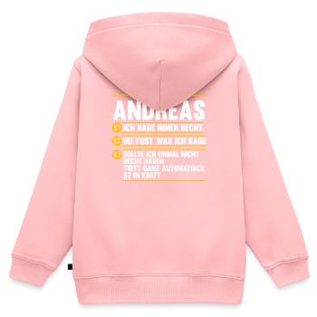 Andreas - Kinder Premium Organic Zip Hoodie - Rosa - Hinten - AI Model Kid Female (0cm)