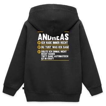 Andreas - Kinder Premium Organic Zip Hoodie - Schwarz - Hinten - AI Model Kid Male (0cm)