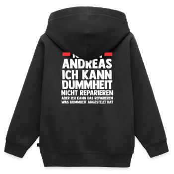 Andreas - Kinder Premium Organic Zip Hoodie - Schwarz - Hinten - AI Model Kid Male (0cm)