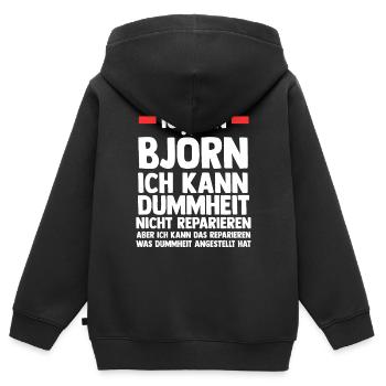 Björn - Kinder Premium Organic Zip Hoodie - Schwarz - Hinten - AI Model Kid Male (0cm)
