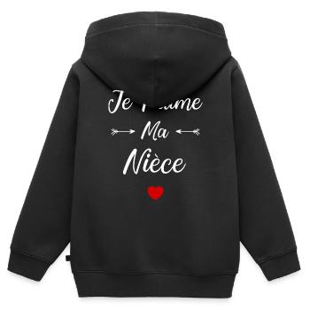 Je t'aime ma Nièce - Sweat Premium à capuche zippé enfant bio - noir - Dos - AI Model Kid Male (0cm)