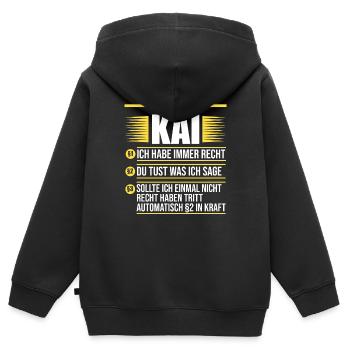 Kai - Kinder Premium Organic Zip Hoodie - Schwarz - Hinten - AI Model Kid Male (0cm)