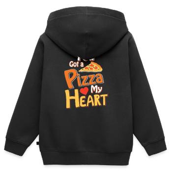 Hier hast du Pizza - Kinder Premium Organic Zip Hoodie - Schwarz - Hinten - AI Model Kid Male (0cm)