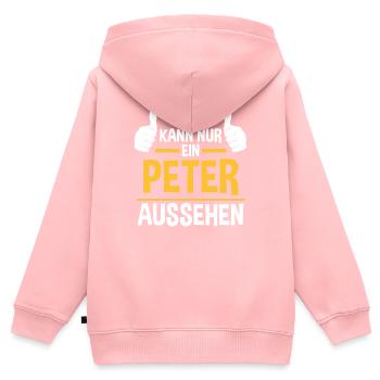 Peter - Kinder Premium Organic Zip Hoodie - Rosa - Hinten - AI Model Kid Female (0cm)