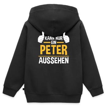 Peter - Kinder Premium Organic Zip Hoodie - Schwarz - Hinten - AI Model Kid Male (0cm)