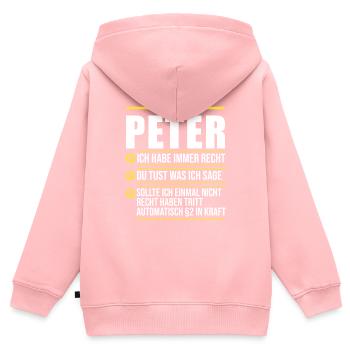 Peter - Kinder Premium Organic Zip Hoodie - Rosa - Hinten - AI Model Kid Female (0cm)
