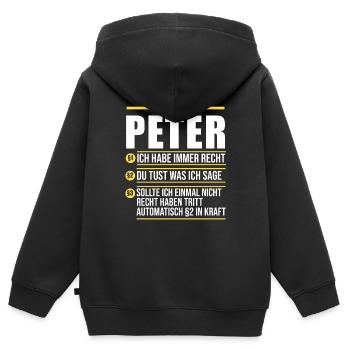 Peter - Kinder Premium Organic Zip Hoodie - Schwarz - Hinten - AI Model Kid Male (0cm)