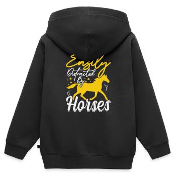 Easily Distracted by Horses - Kids Premium Organic Zip-up Hoodie - black - Back - AI Model Kid Male (0cm)