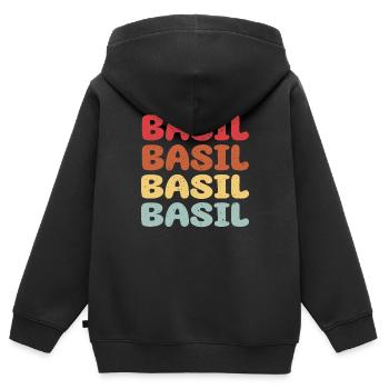 Police de basilic - Sweat Premium à capuche zippé enfant bio - noir - Dos - AI Model Kid Male (0cm)
