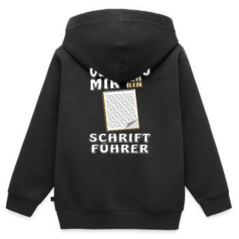 NOTIZBLOCK VERTRAU MIR SCHRIFTFÜHRER - Kinder Premium Organic Zip Hoodie - Schwarz - Hinten - AI Model Kid Male (0cm)