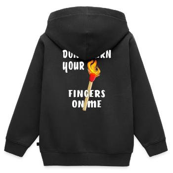 NE TE BRÛLE PAS LES DOIGTS SUR MOI - Sweat Premium à capuche zippé enfant bio - noir - Dos - AI Model Kid Male (0cm)