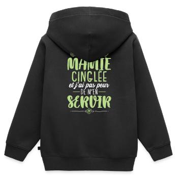 Mamie Humour Petite-Fille - Sweat Premium à capuche zippé enfant bio - noir - Dos - AI Model Kid Male (0cm)