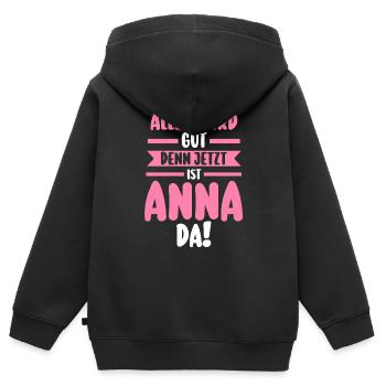Anna - Kinder Premium Organic Zip Hoodie - Schwarz - Hinten - AI Model Kid Male (0cm)