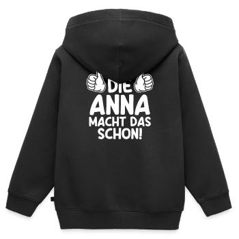 Anna - Kinder Premium Organic Zip Hoodie - Schwarz - Hinten - AI Model Kid Male (0cm)