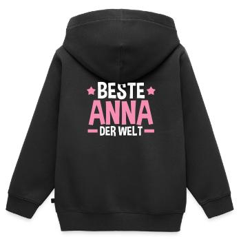 Anna - Kinder Premium Organic Zip Hoodie - Schwarz - Hinten - AI Model Kid Male (0cm)