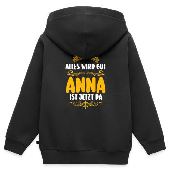 Anna - Kinder Premium Organic Zip Hoodie - Schwarz - Hinten - AI Model Kid Male (0cm)