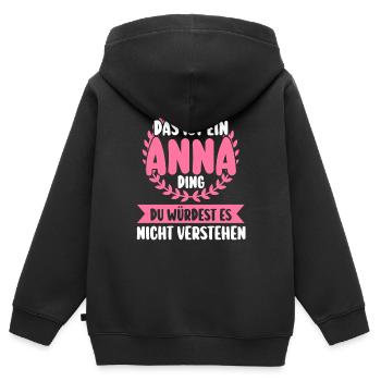 Anna - Kinder Premium Organic Zip Hoodie - Schwarz - Hinten - AI Model Kid Male (0cm)