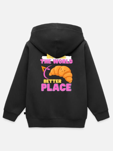 Bake The World A Better Place Croissant Cartoon - Felpa Premium con cappuccio con zip bambino bio - nero