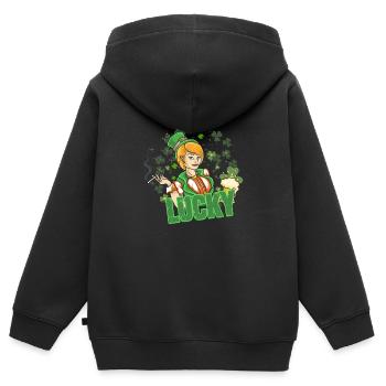 St Paddy’s St Patricksday St Patrick Day - Sweat Premium à capuche zippé enfant bio - noir - Dos - AI Model Kid Male (0cm)