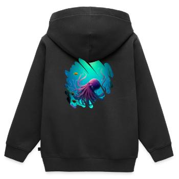 Meerestiere, Oktopus - Kinder Premium Organic Zip Hoodie - Schwarz - Hinten - AI Model Kid Male (0cm)