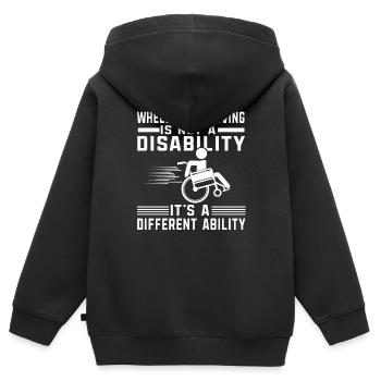 Handicap en fauteuil roulant Handicapé en fauteuil roulant - Sweat Premium à capuche zippé enfant bio - noir - Dos - AI Model Kid Male (0cm)