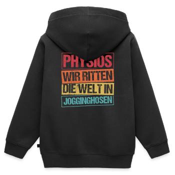Physios Wir Retten Die Welt In Jogginghosen Therap - Kinder Premium Organic Zip Hoodie - Schwarz - Hinten - AI Model Kid Male (0cm)