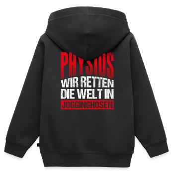 Physios Wir Retten Die Welt In Jogginghosen Physio - Kinder Premium Organic Zip Hoodie - Schwarz - Hinten - AI Model Kid Male (0cm)
